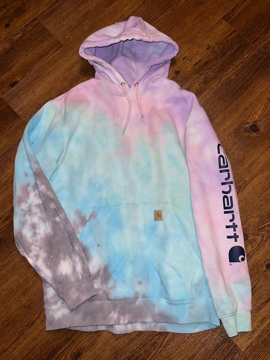 Carhartt Tops - Carhartt Loose Fit Pastel Multicolor Tie-Dye Retro Logo Hoodie Size L